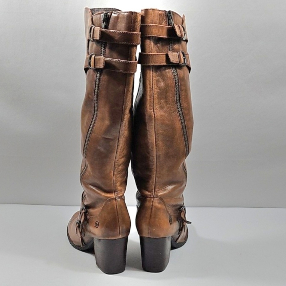 Born Milari Marrone Brown Leather Buckle Strap Tall Knee High Block Heel Boot - Picture 7 of 16